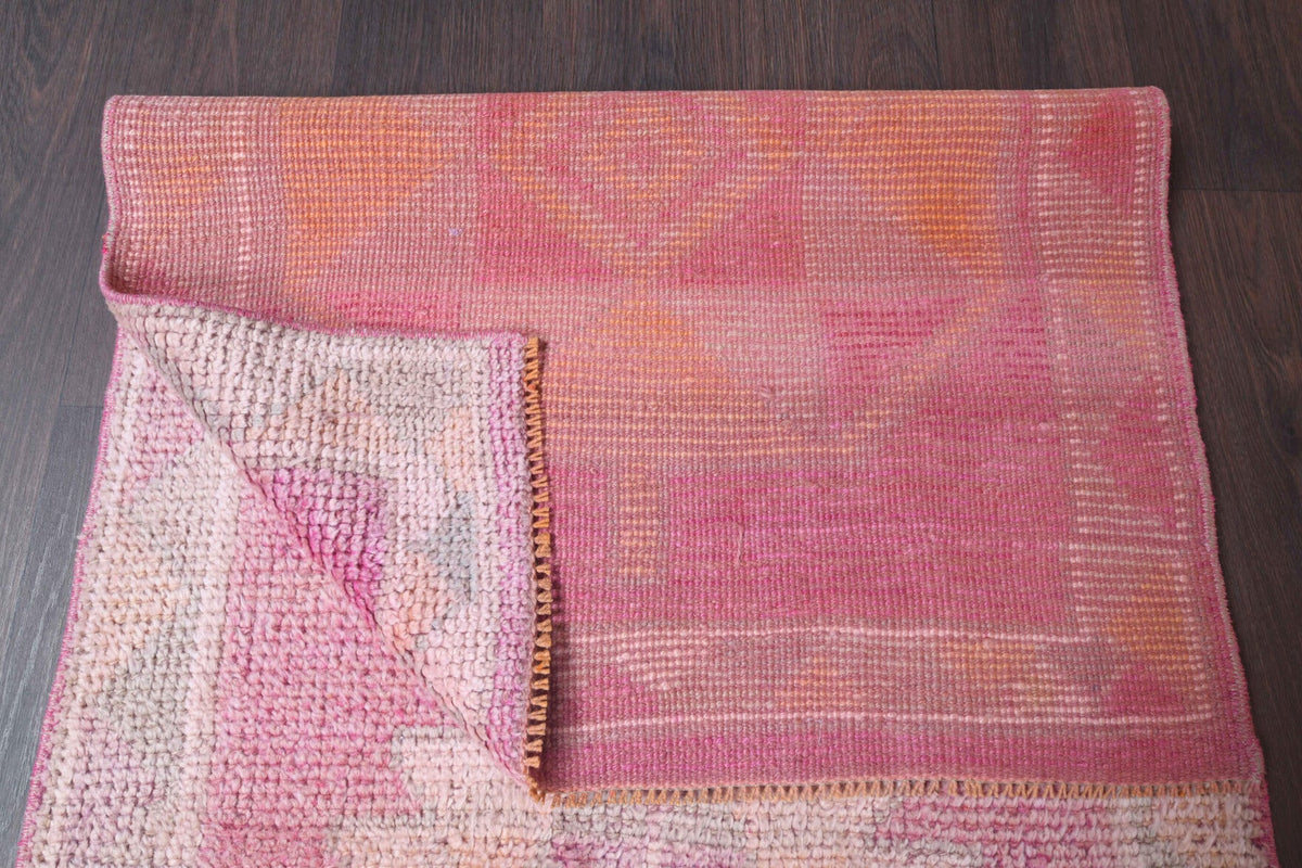 Vintage yolluk 80x365 cm – turuncu ve pembe oryantal desenli, el dokuma
