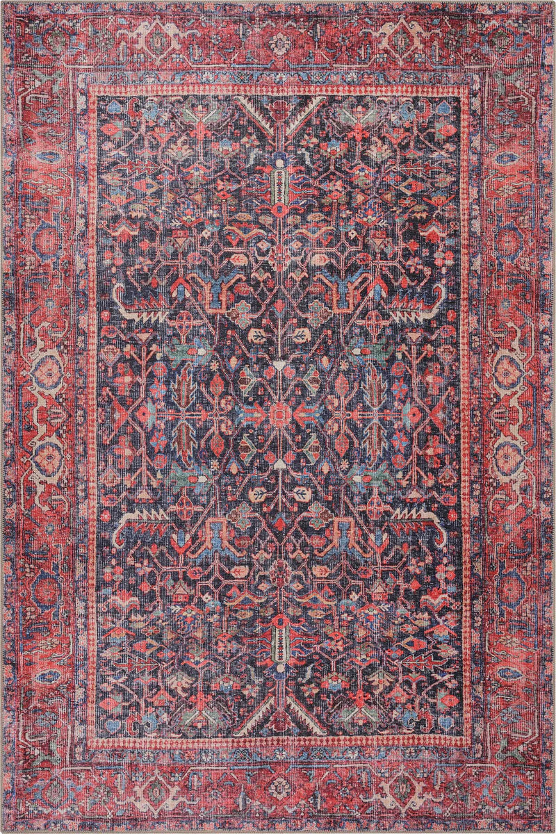 Kırmızı ve Lacivert Klasik Çiçekli Vintage Halı