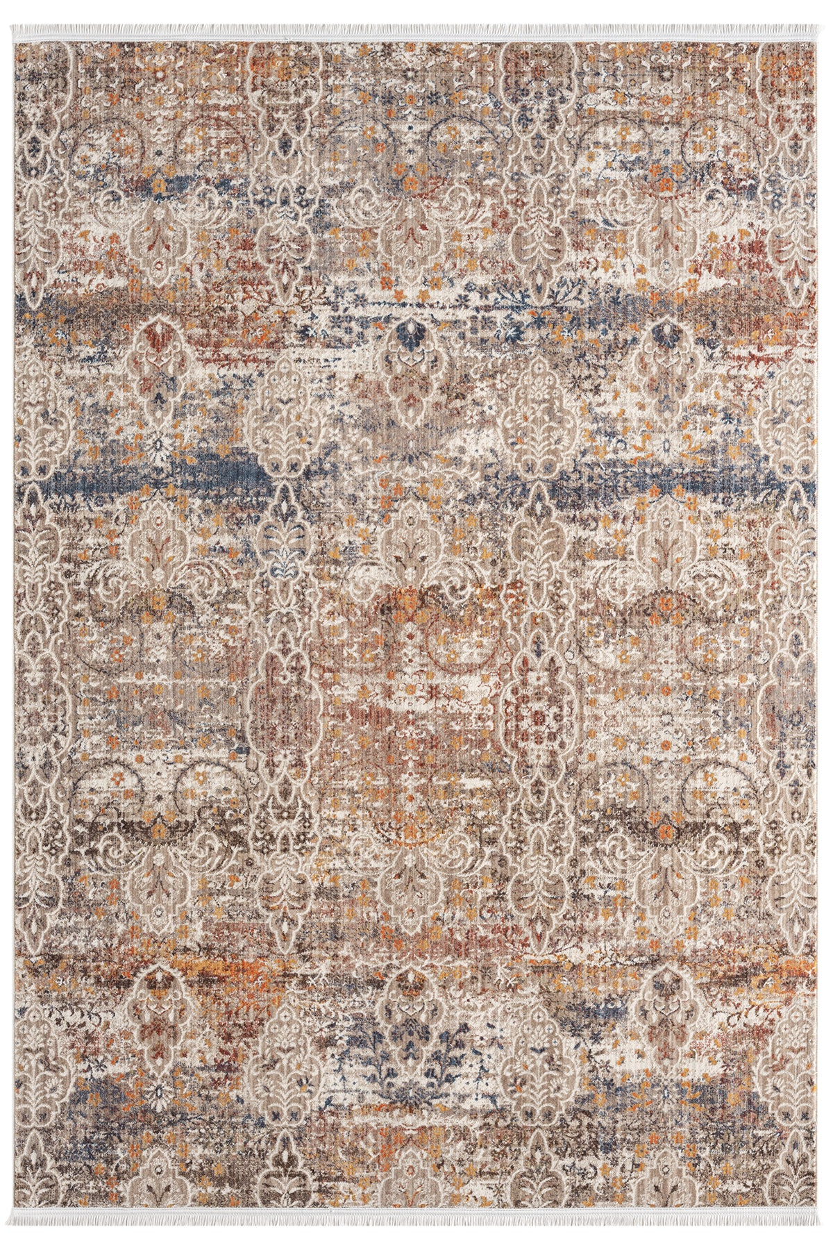 Bej Çok Renkli Klasik Eskitme Desenli Halı