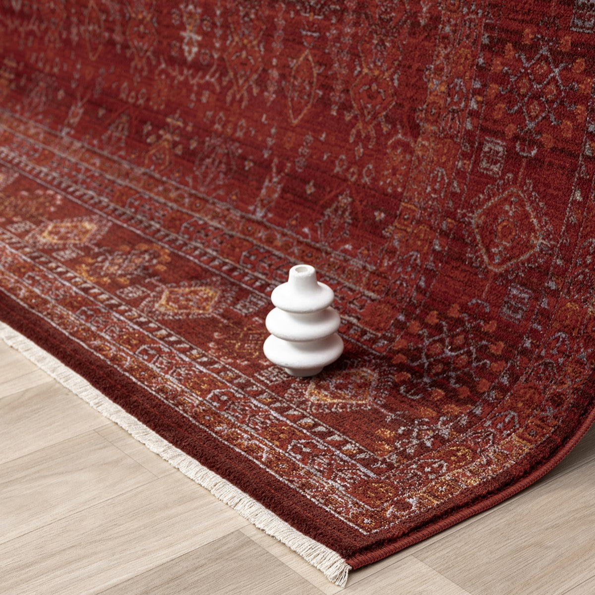 Koyu Bordo Kırmızı Otantik Vintage Desenli Halı