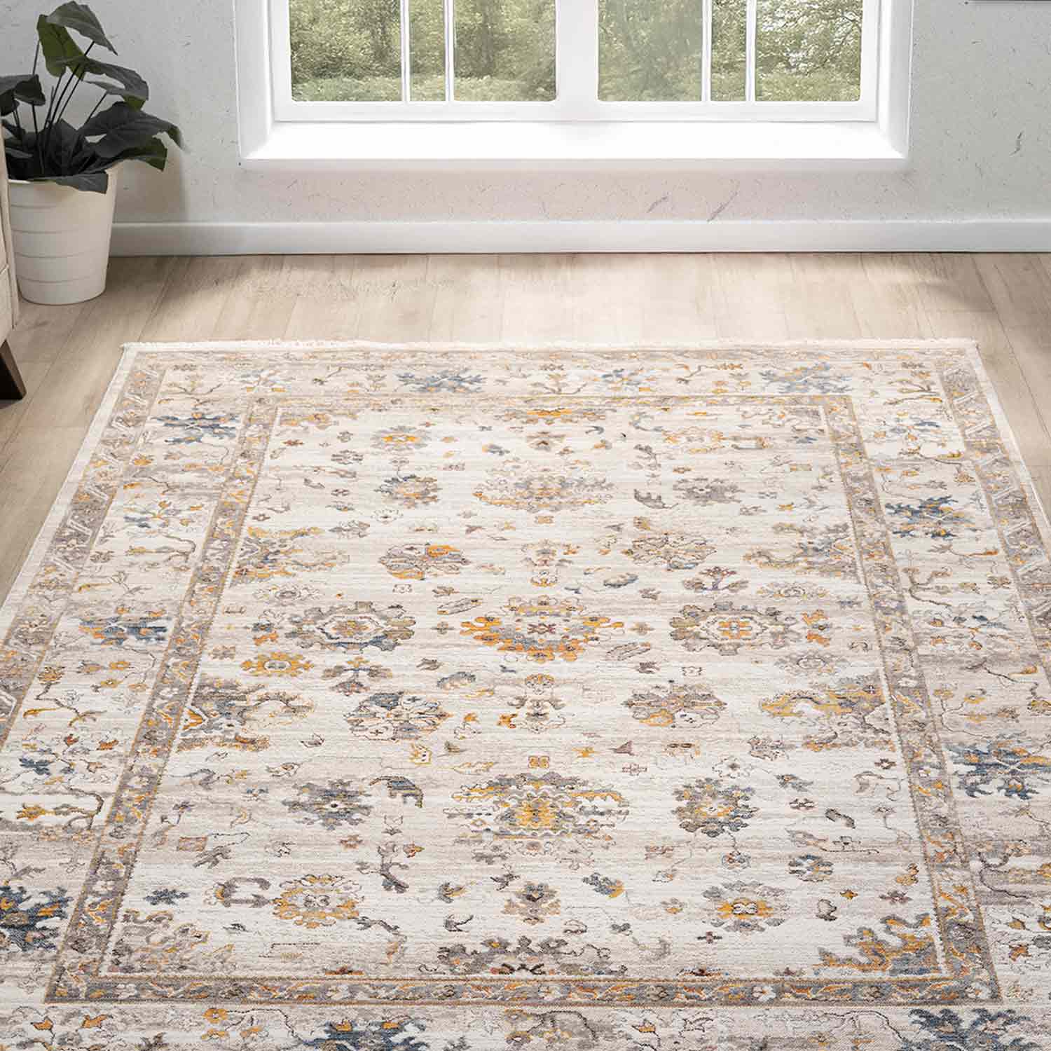 Bej Kahve Soyut Eskitme Desenli Uşak Halı