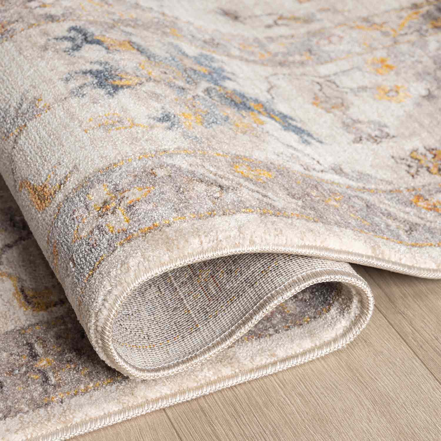 Bej Kahve Soyut Eskitme Desenli Uşak Halı