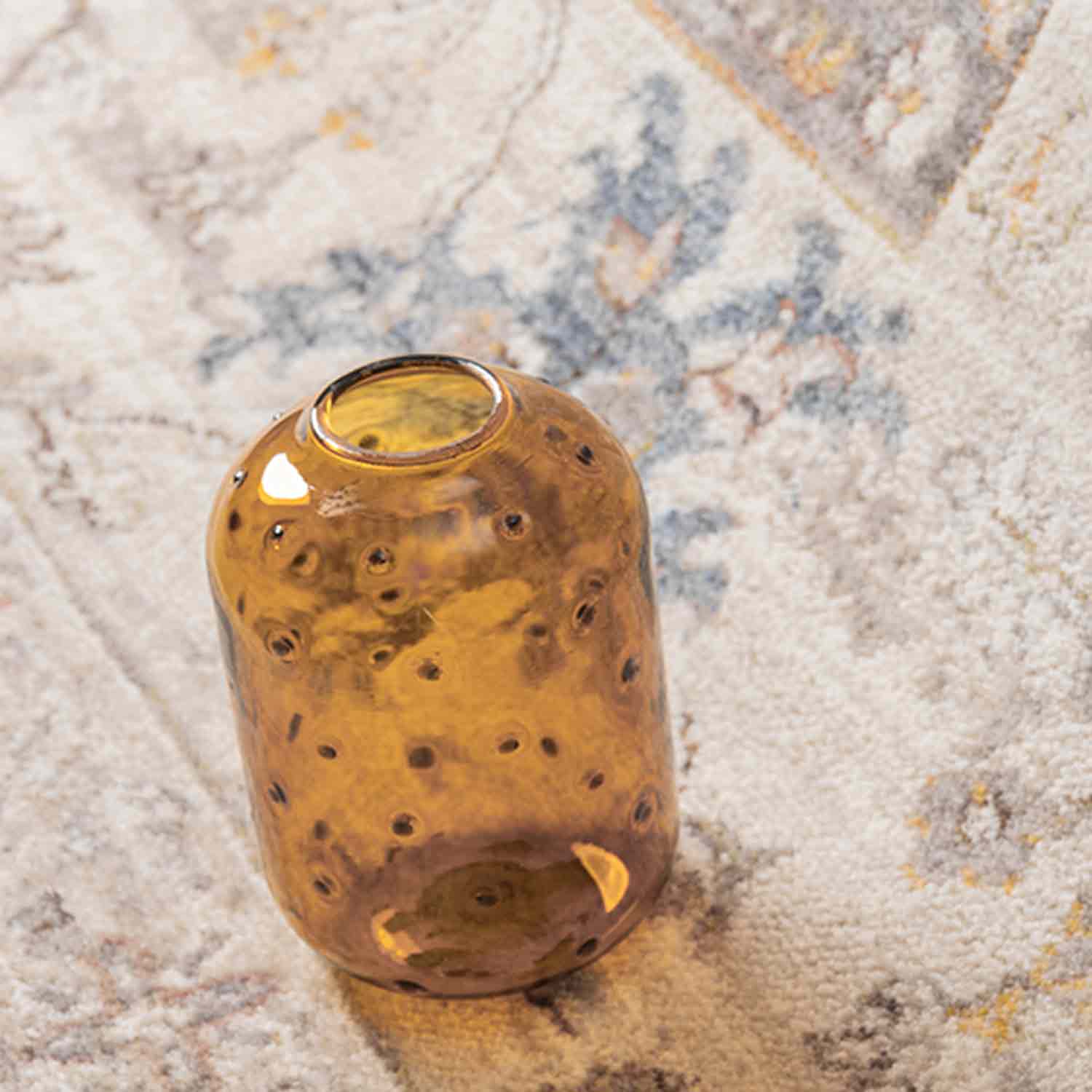 Bej Kahve Soyut Eskitme Desenli Uşak Halı