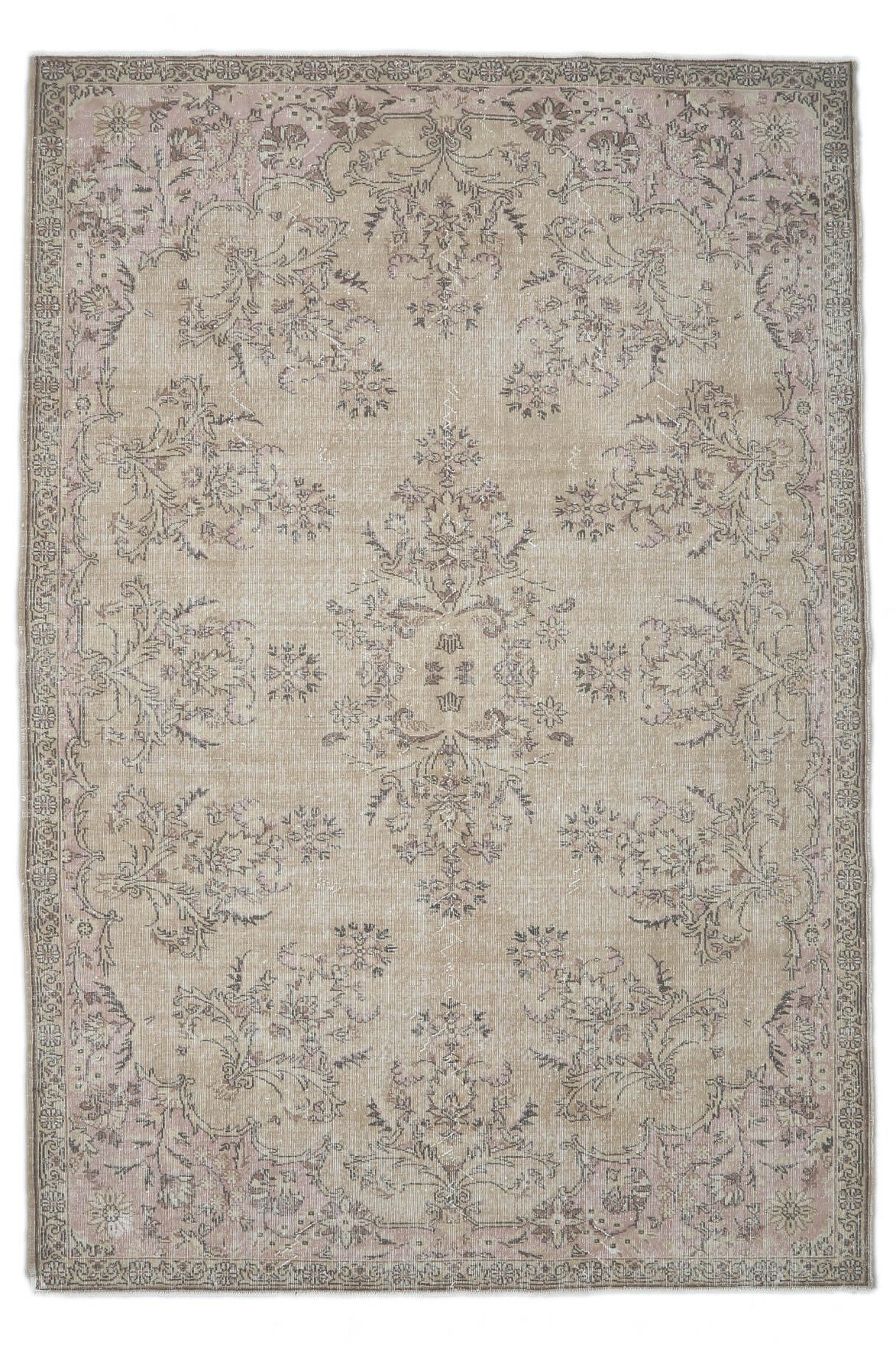 El yapımı vintage halı 213x315 cm tribal desenli yün - açık alan görünümü
