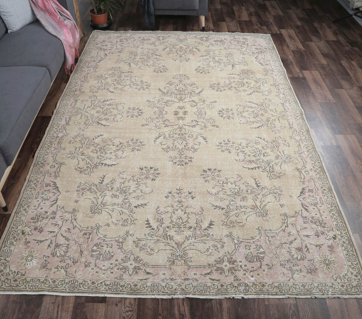 El yapımı vintage halı 213x315 cm tribal desenli yün - detay görünümü