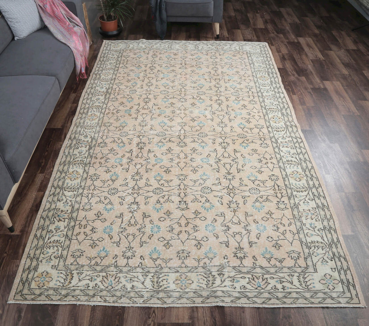 El yapımı vintage halı 185x300 cm çiçek desenli desenli yün - detay görünümü