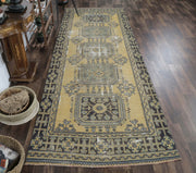 Anadolu kökenli geometrik desenli el dokuma vintage yolluk, 120x334 cm