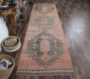 Anadolu kökenli geometrik desenli el dokuma vintage yolluk, 100x372 cm