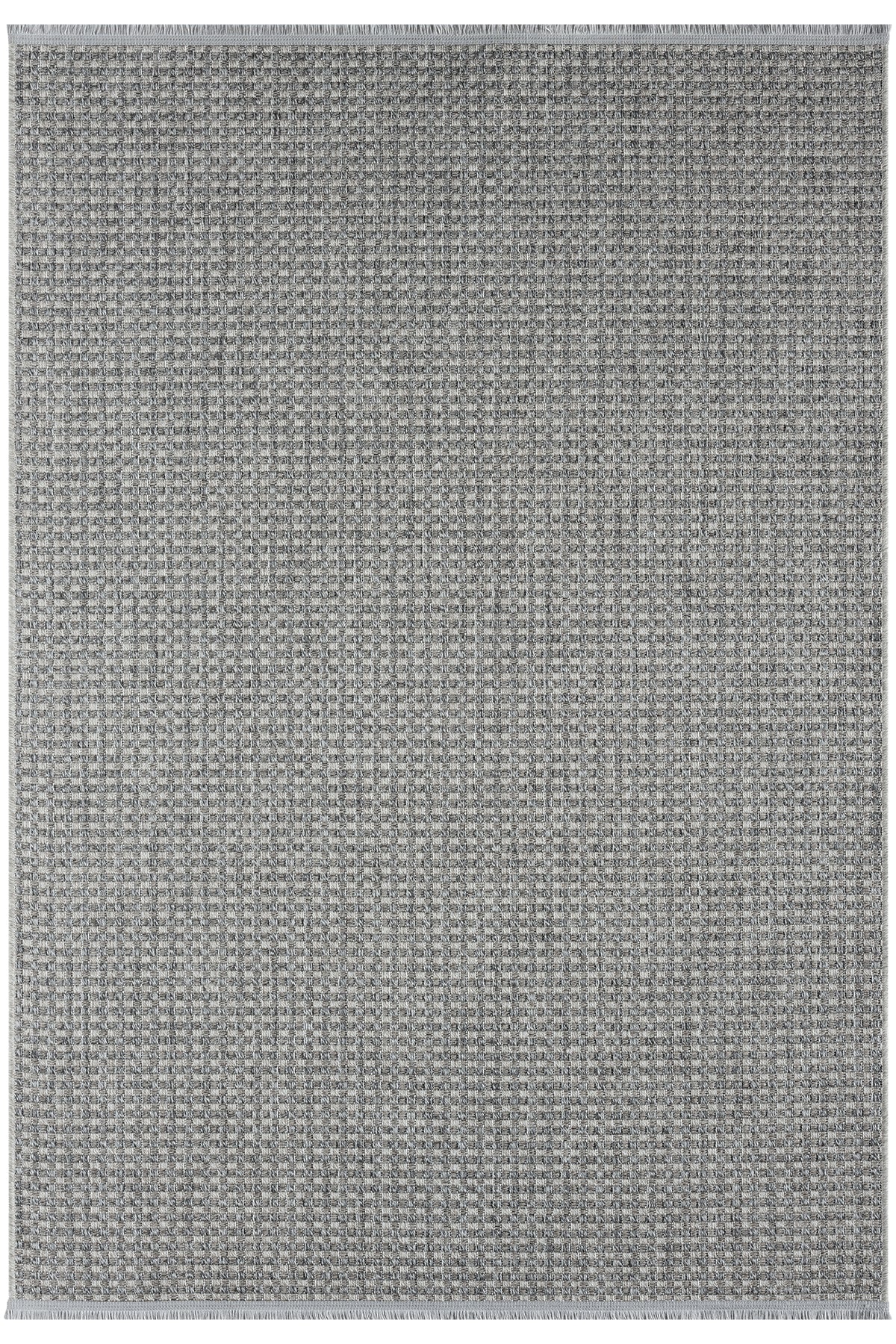 Gri Melanj Kareli Dokuma Modern Halı