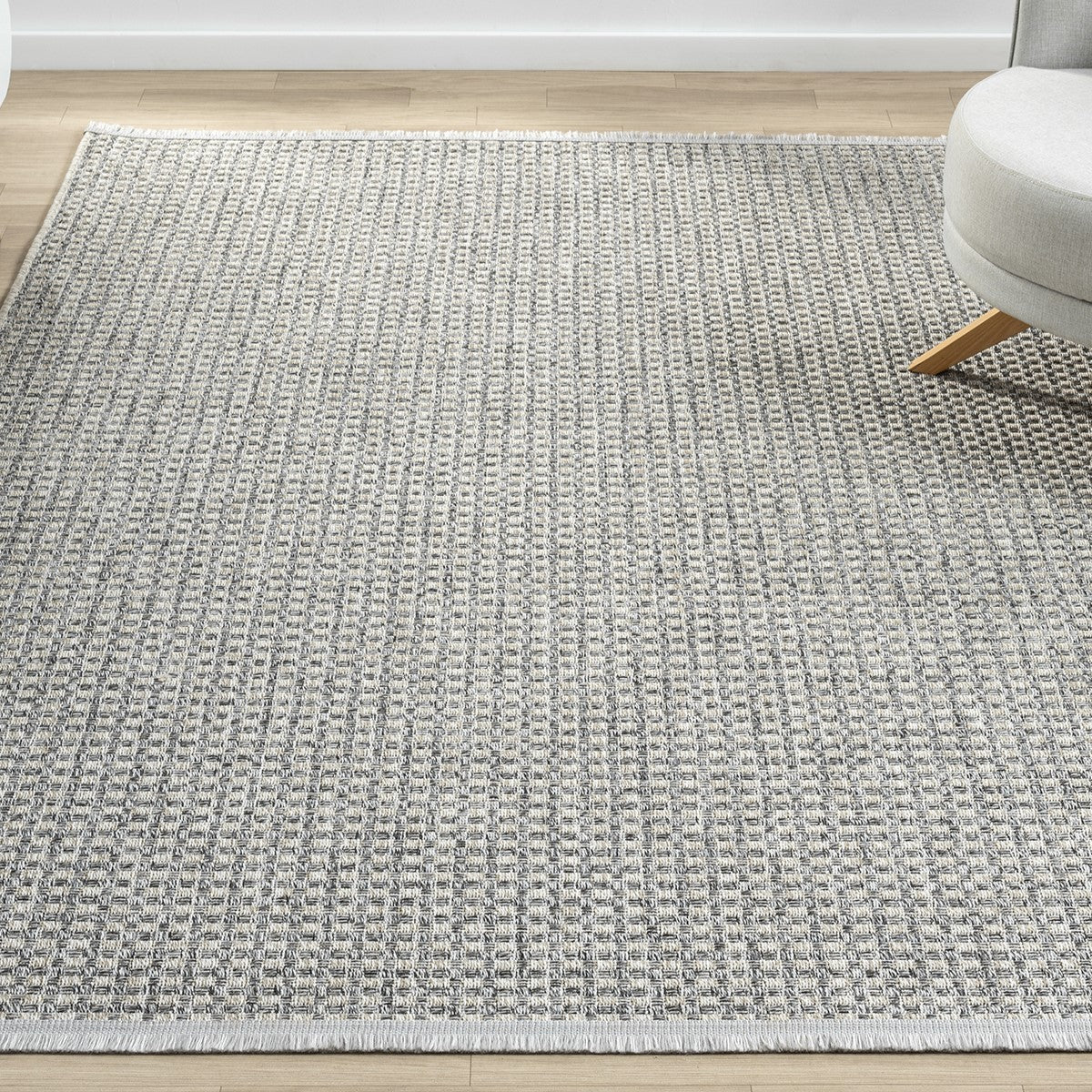 Gri Melanj Kareli Dokuma Modern Halı