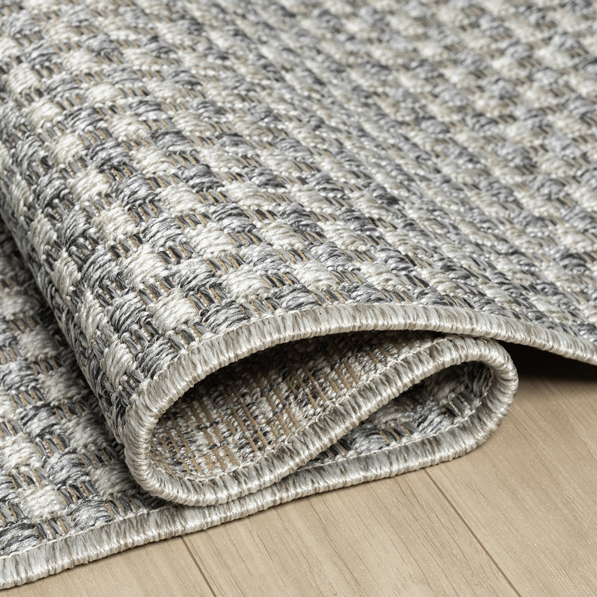 Gri Melanj Kareli Dokuma Modern Halı