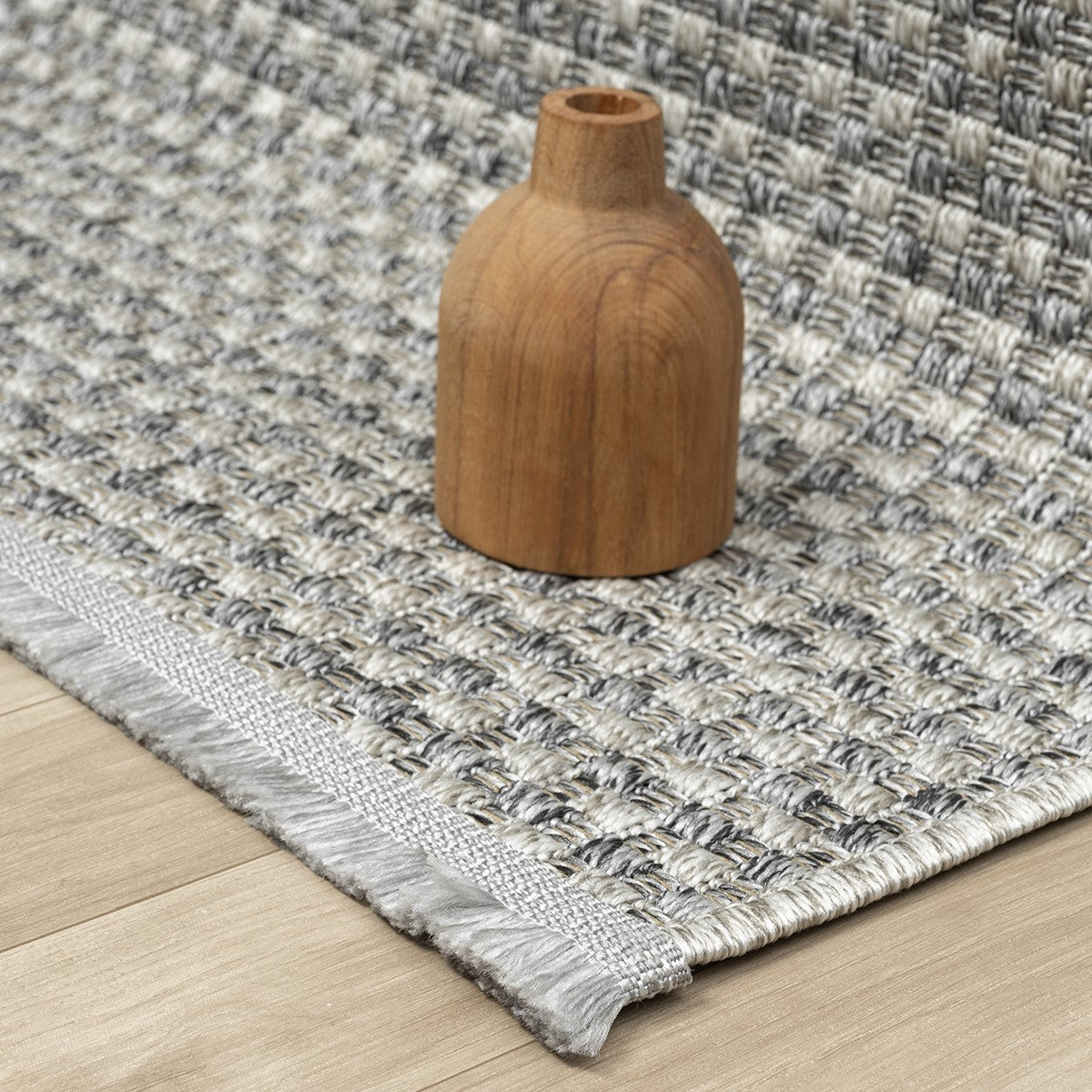 Gri Melanj Kareli Dokuma Modern Halı