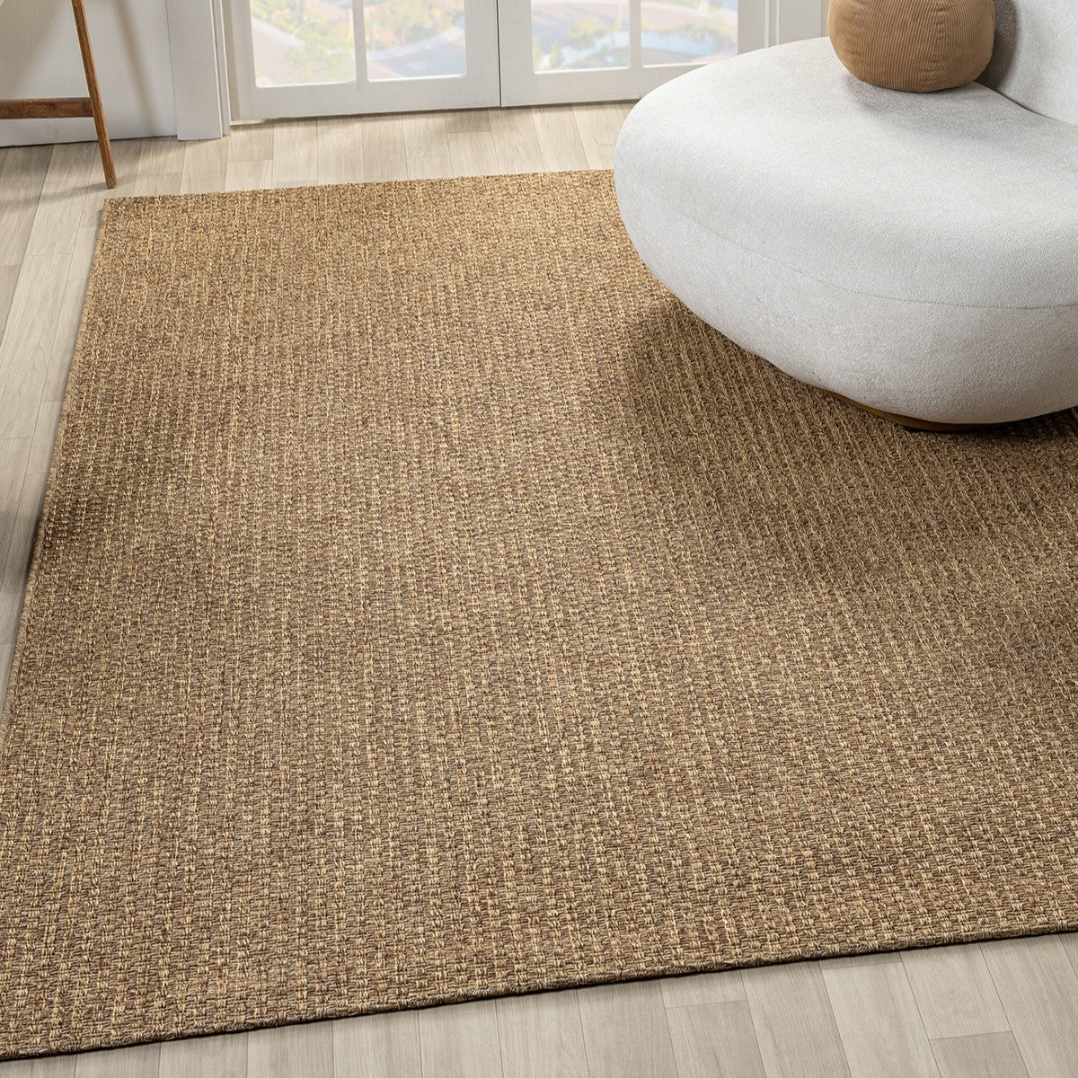 Kahve Toprak Tonlarında Hasır Dokulu Modern Halı