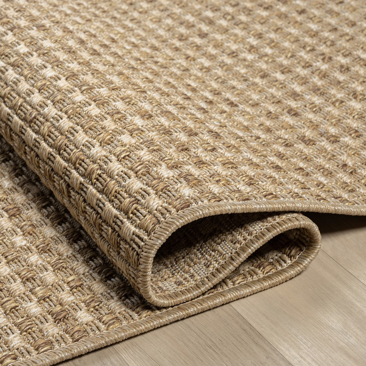 Düz Bej Kareli Hasır Dokuma Modern Halı