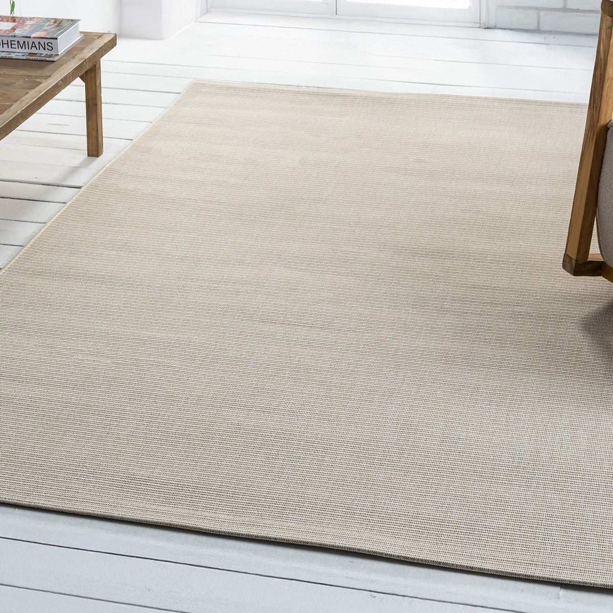 Düz Krem Jüt Görünümlü Modern Halı