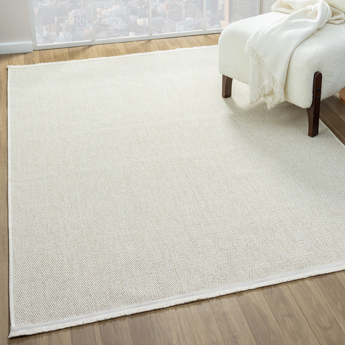 Krem Beyaz Kalın Dokuma Modern Halı