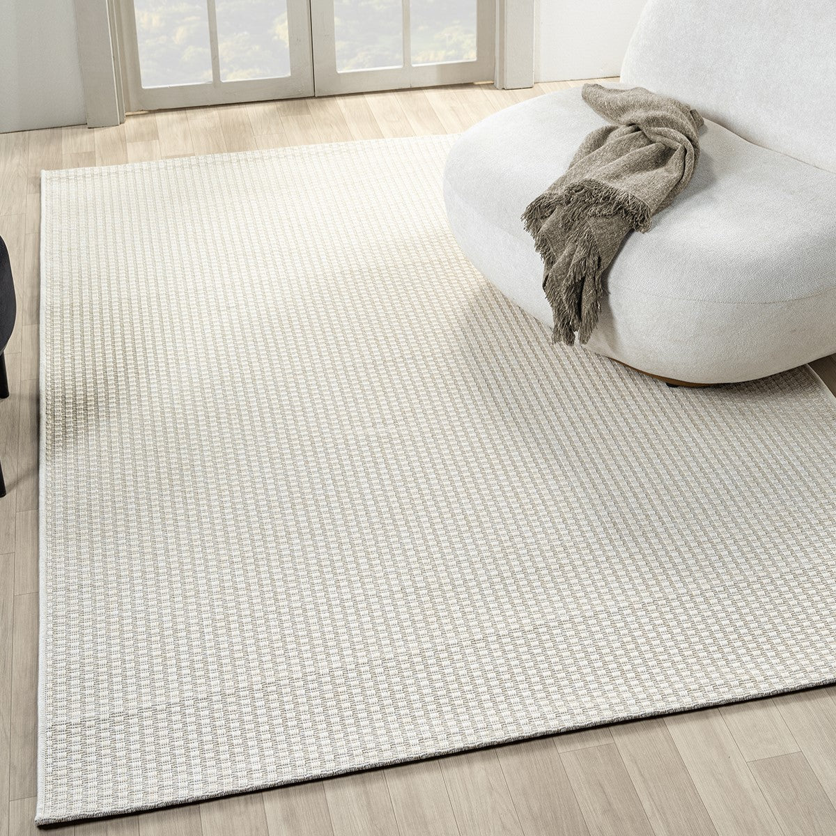 Krem Beyaz Hasır Dokulu Modern Halı