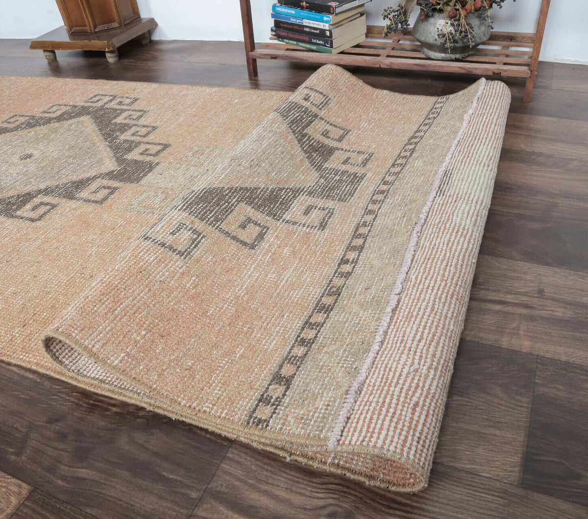 Antre ve koridor için geometrik desenli el dokuma vintage yolluk – 89x355 cm