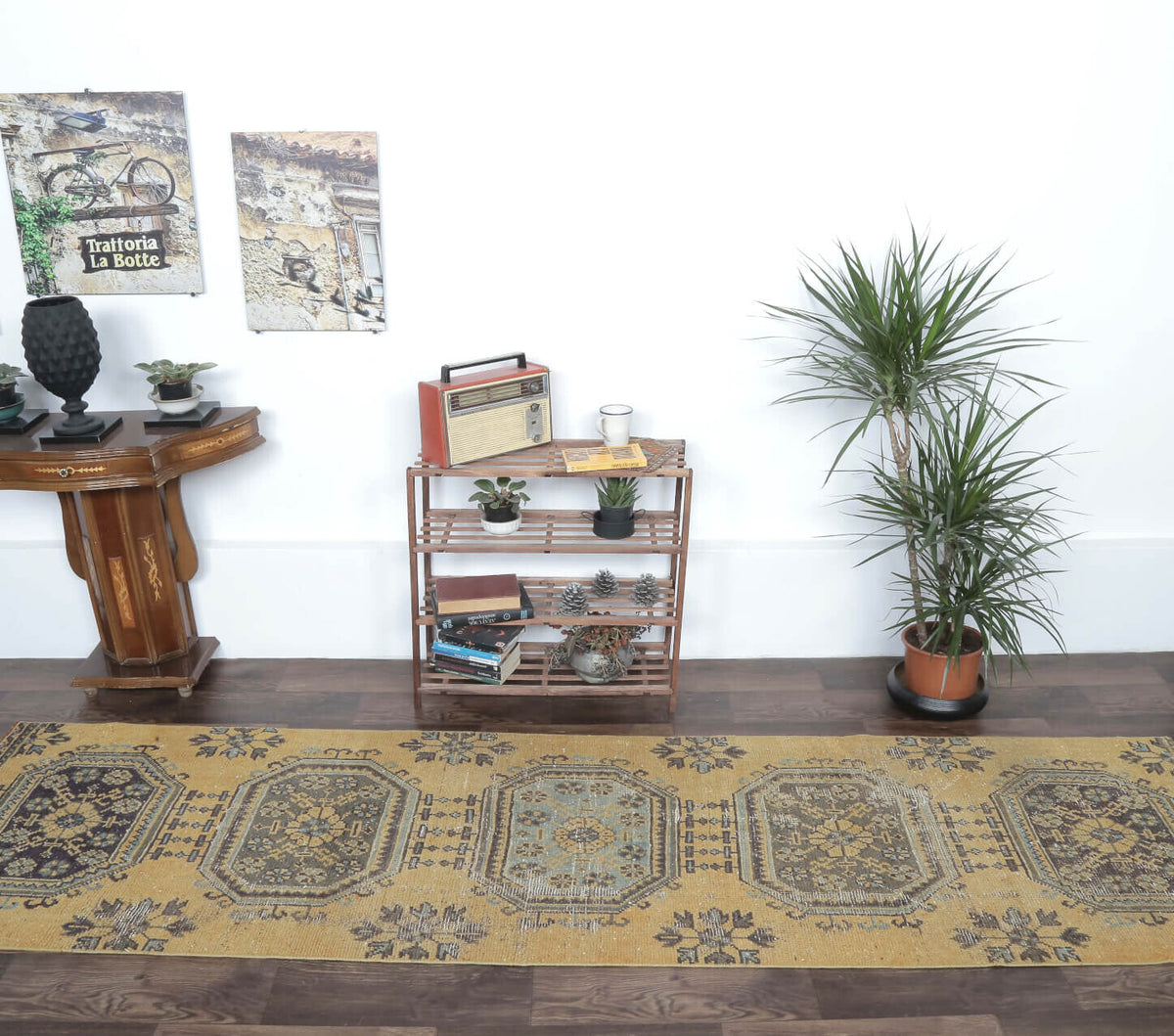 El yapımı vintage yolluk 81x300 cm çiçek desenli desenli yün - detay görünümü