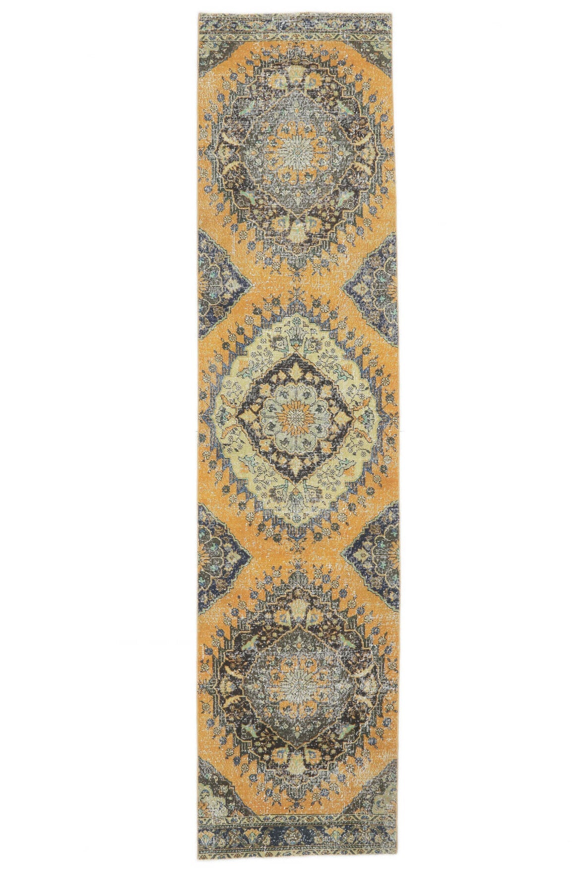 El yapımı vintage yolluk 94x411 cm oryantal desenli yün - açık alan görünümü