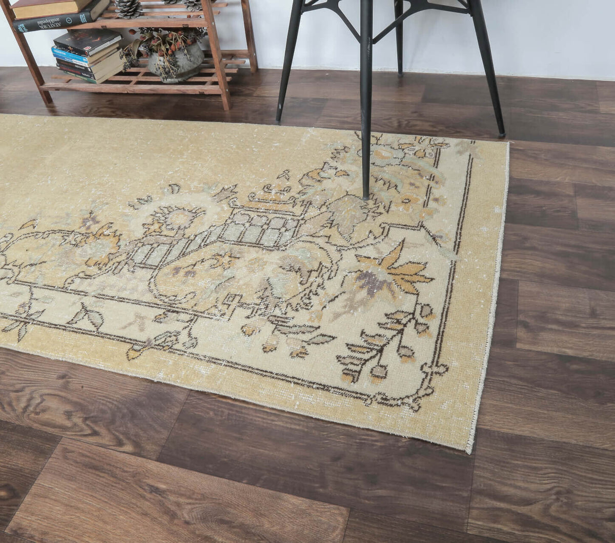 El yapımı vintage yolluk 86x325 cm tribal desenli yün - yakın çekim doku detayı