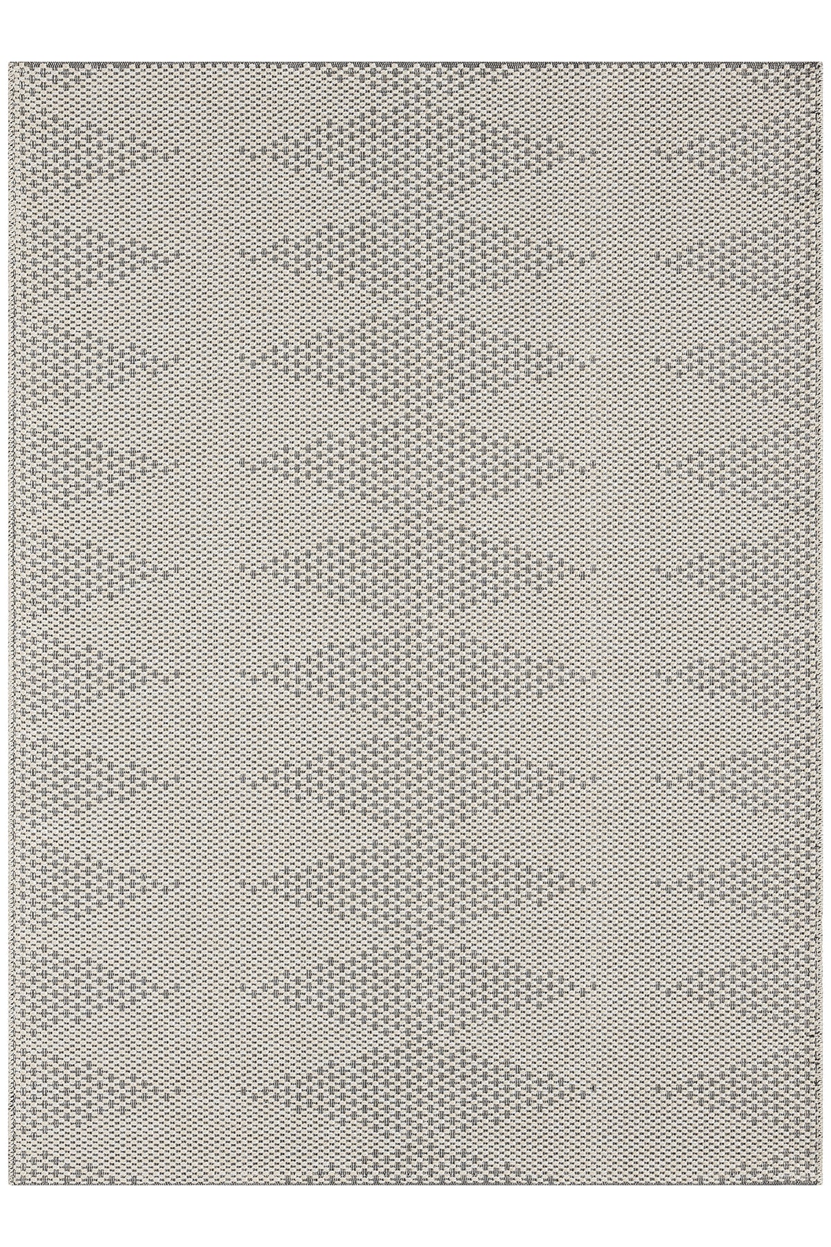 Beyaz Siyah Melanj Baklava Desenli Modern Halı