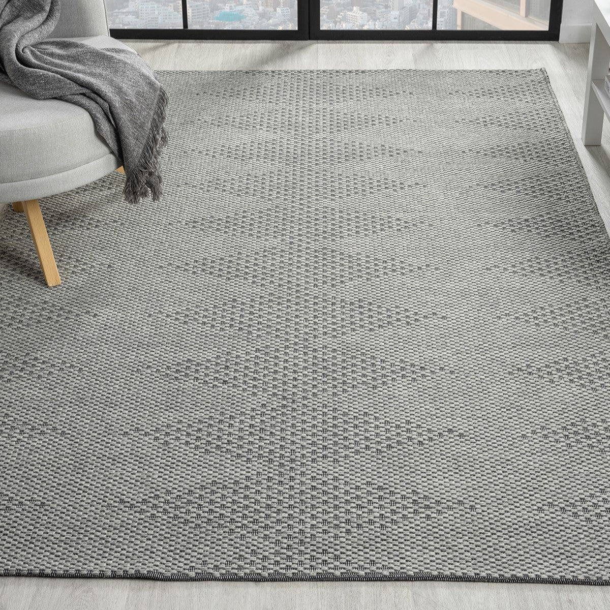 Gri Siyah Melanj Baklava Desenli Modern Halı