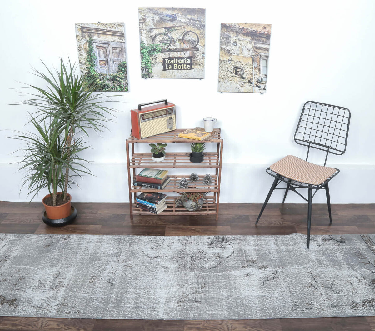 El yapımı vintage yolluk 76x315 cm çiçek desenli desenli yün - detay görünümü