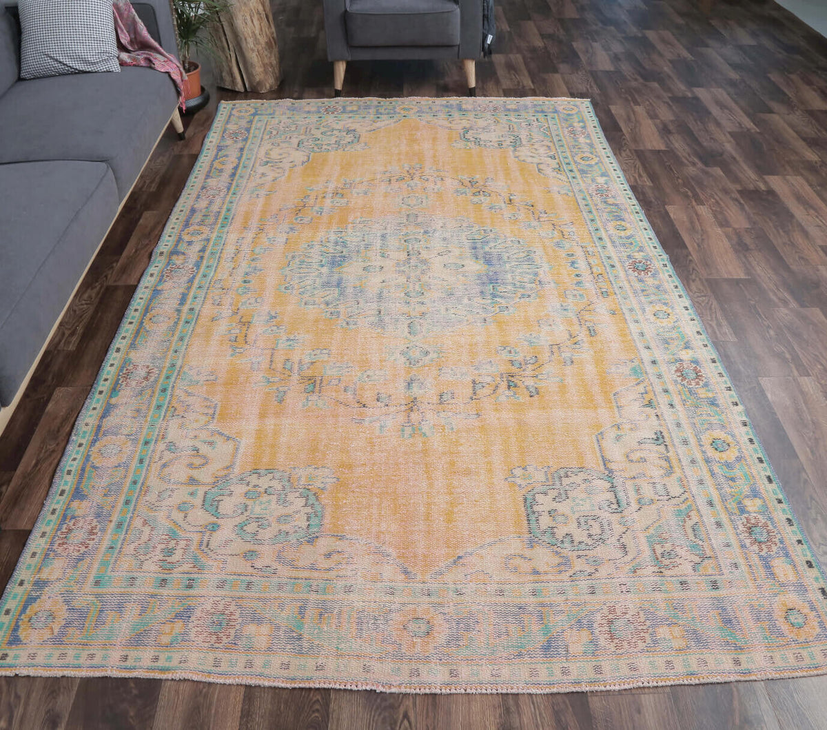 Erin - Faded Orange Vintage Area Anatolian Rug