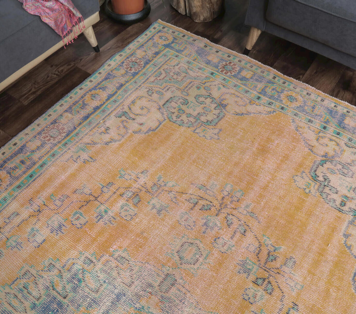Erin - Faded Orange Vintage Area Anatolian Rug