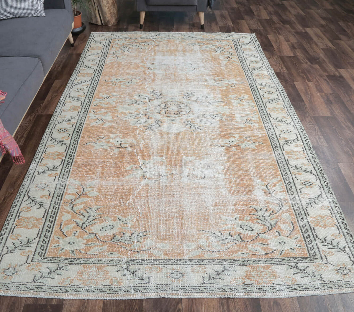 Etil - Faded Orange Boho Chic Vintage Anatolian Rug