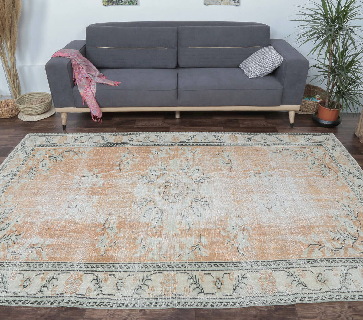 Etil - Faded Orange Boho Chic Vintage Anatolian Rug