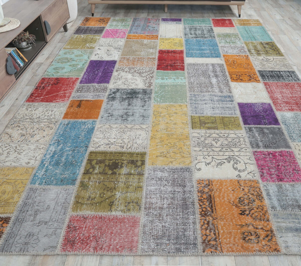 El yapımı vintage halı 254x353 cm düz desenli yün - detay görünümü