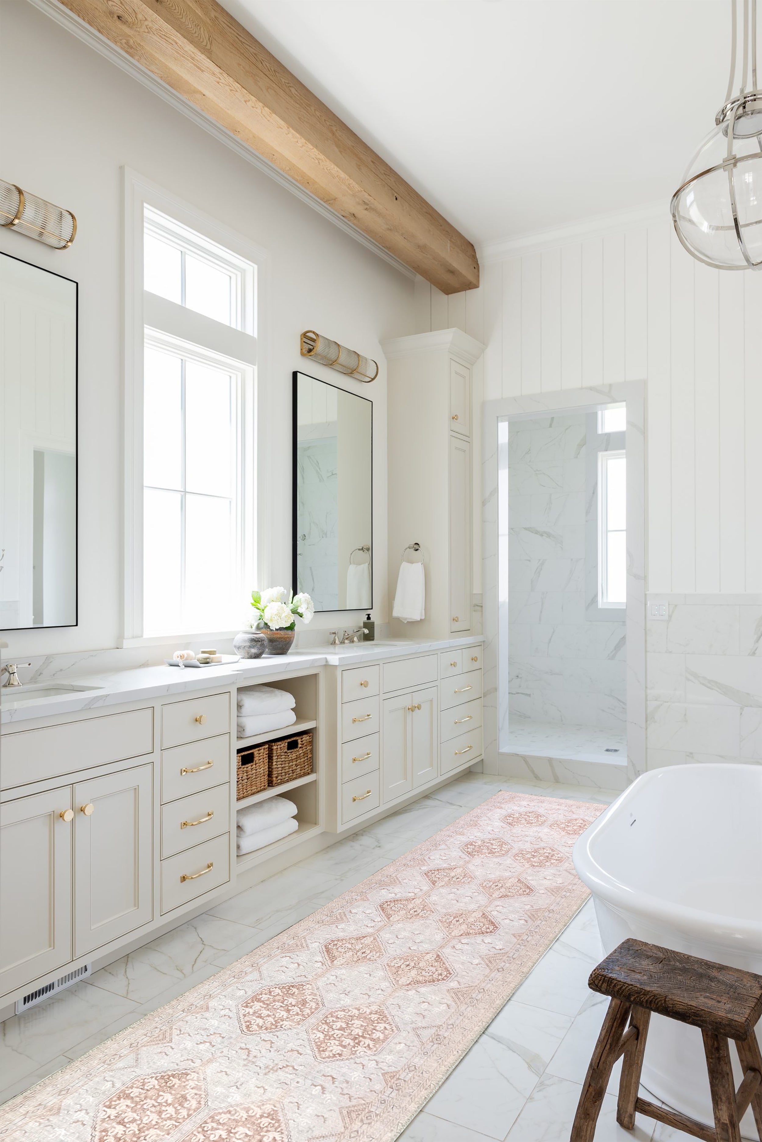 Grauer Vintage-Teppich mit geometrischem Muster