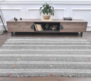 El yapımı vintage halı 155x234 cm çizgili desenli yün - detay görünümü
