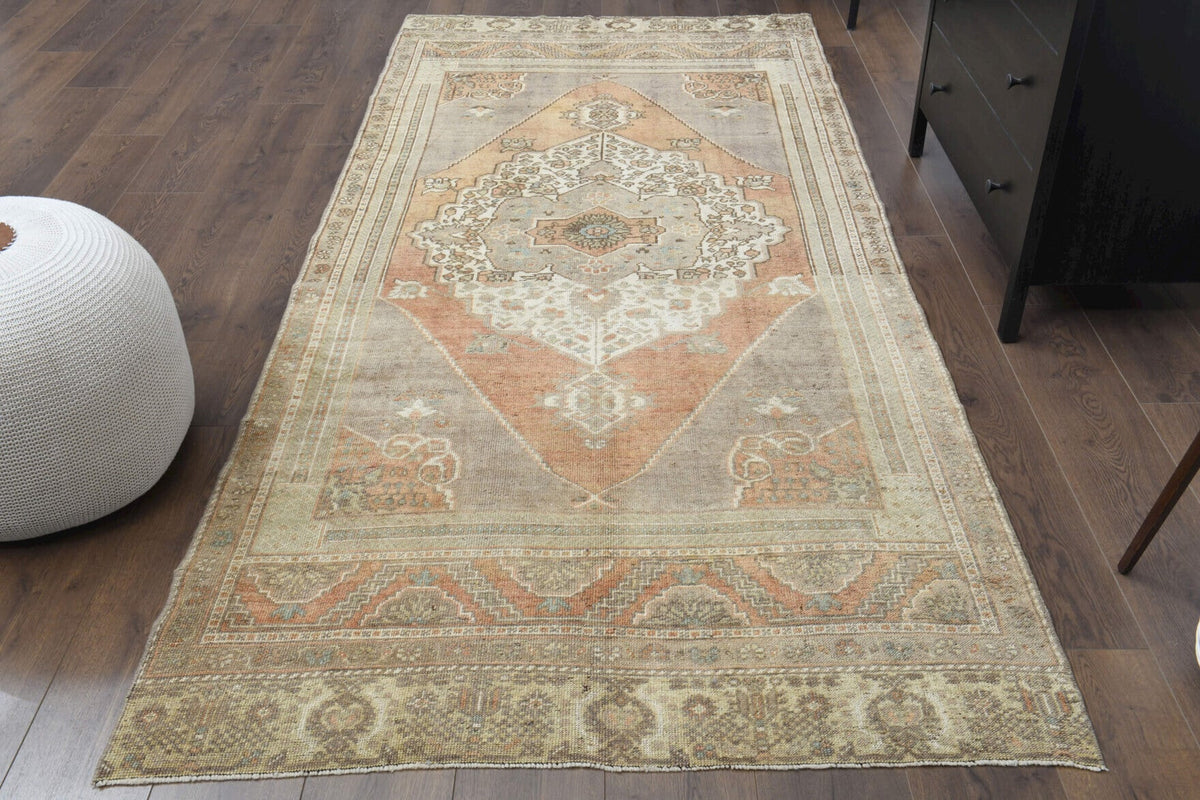 El yapımı vintage halı 127x290 cm oryantal desenli yün - detay görünümü