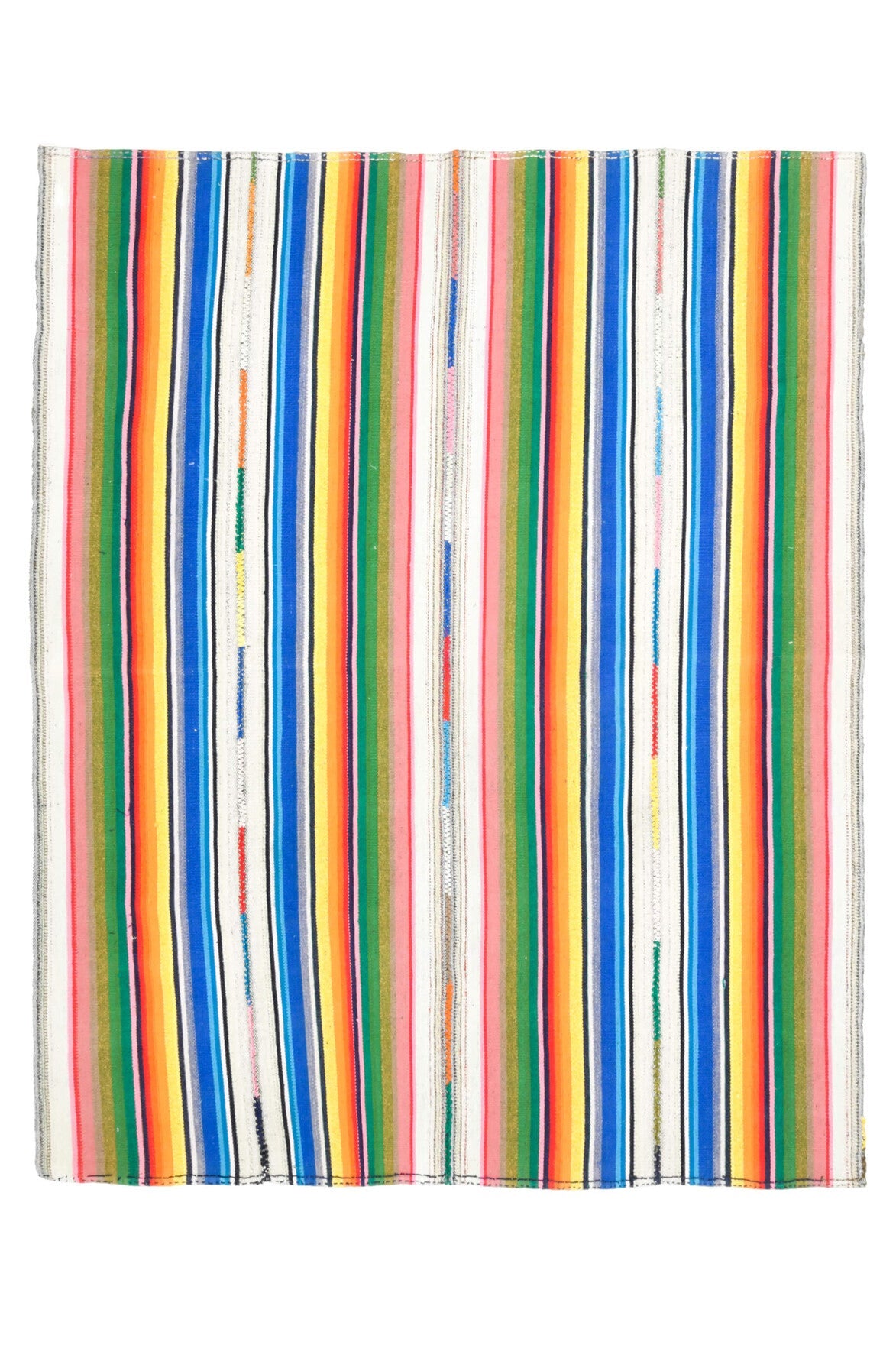 162x203 cm mavi, turuncu ve pembe oryantal desenli el dokuma vintage kilim – üstten tam görünüm