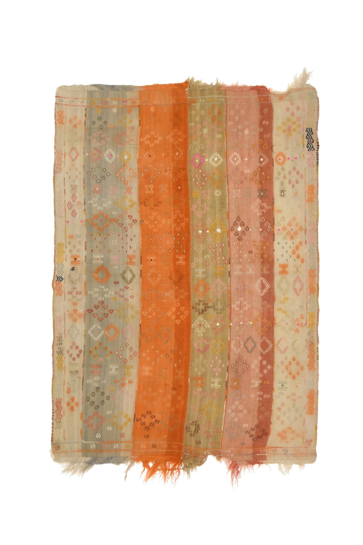 124x174 cm turuncu oryantal desenli el dokuma vintage halı – üstten tam görünüm