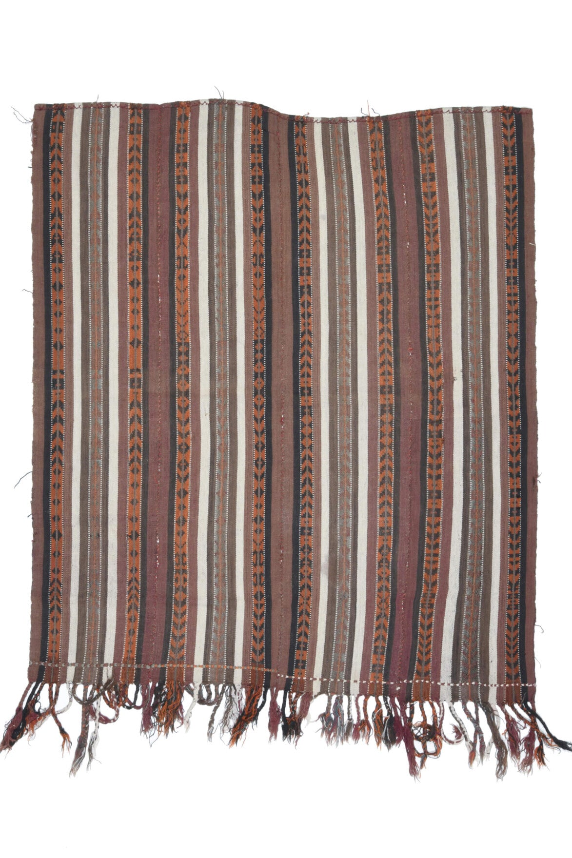 155x177 cm kahverengi ve kırmızı oryantal desenli el dokuma vintage kare kilim – üstten tam görünüm