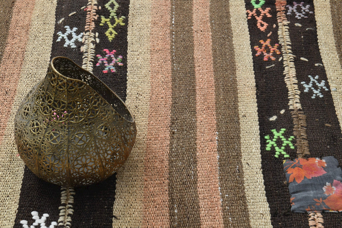 El dokuma vintage kilim 145x205 cm, 2 mm hav, %100 yün