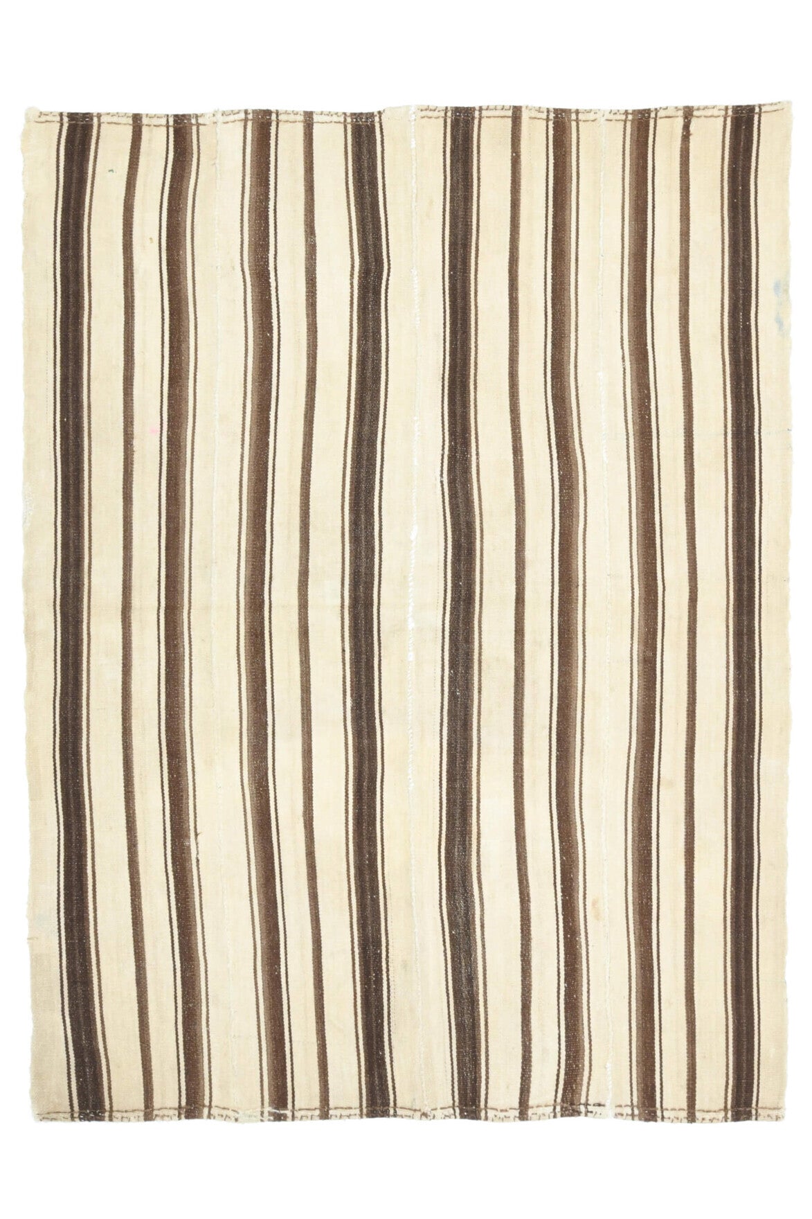 152x201 cm bej, turuncu ve kahverengi oryantal desenli el dokuma vintage kilim – üstten tam görünüm