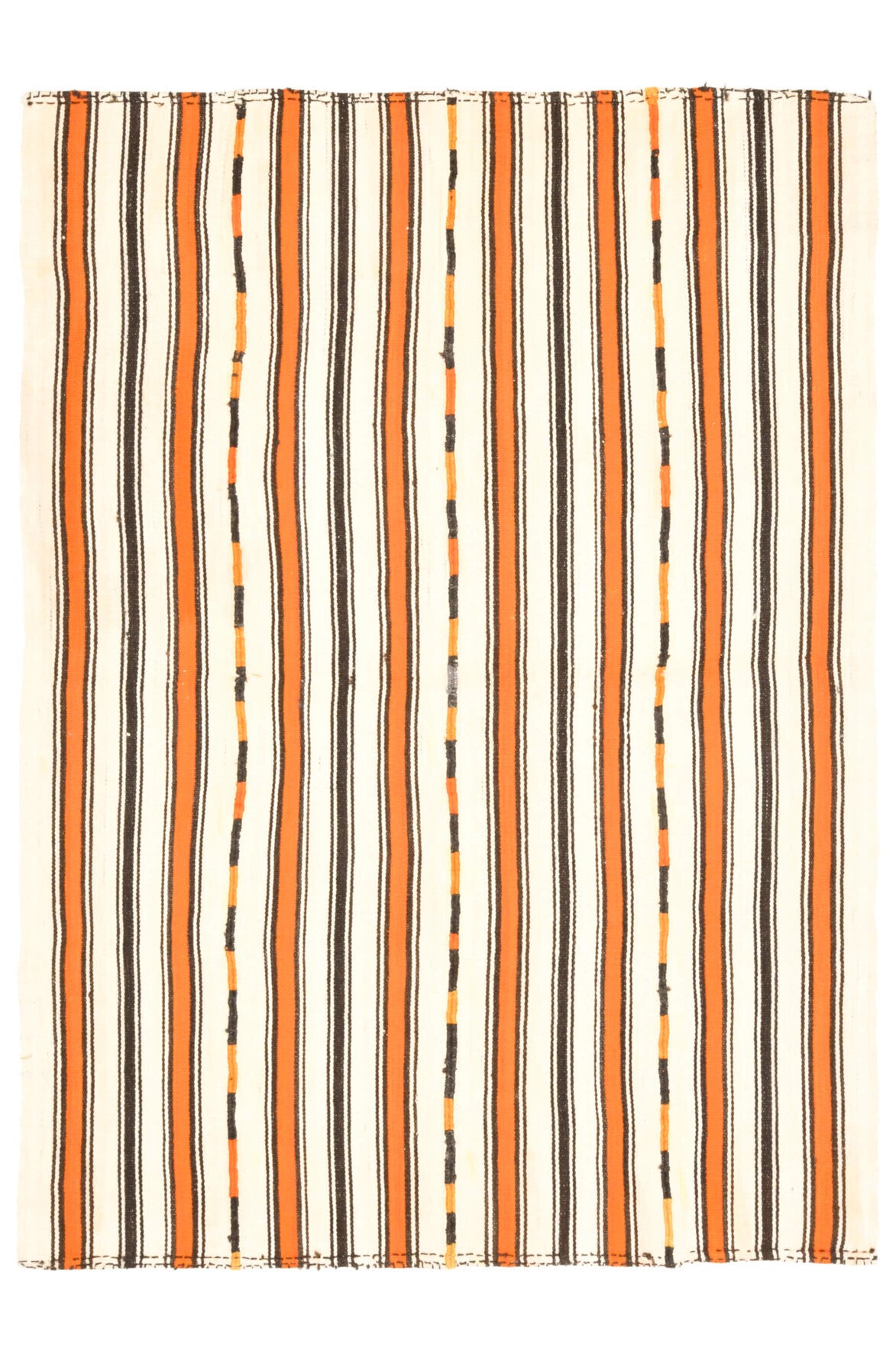 158x215 cm turuncu, bej ve beyaz çizgili el dokuma vintage kilim – üstten tam görünüm