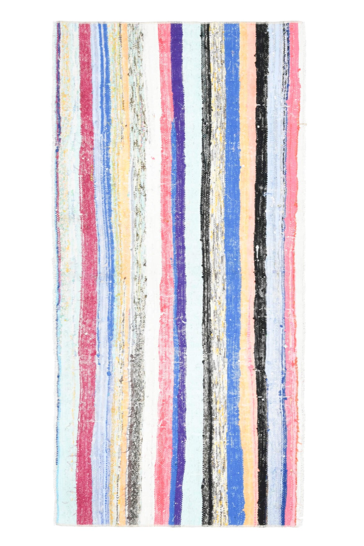 86x175 cm mavi, pembe ve beyaz oryantal desenli el dokuma vintage kilim – üstten tam görünüm