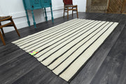El yapımı vintage halı 150x239 cm çizgili desenli yün - detay görünümü