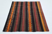 El yapımı vintage halı 142x157 cm çizgili desenli yün - detay görünümü