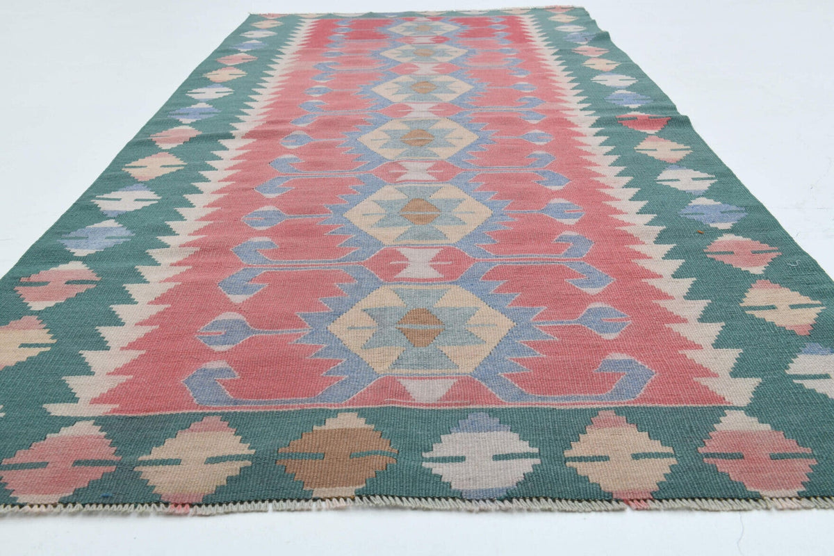 El yapımı vintage halı 89x180 cm geleneksel desenli yün - yakın çekim doku detayı