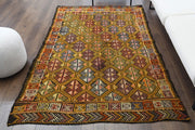 El yapımı vintage halı 152x231 cm geometrik desenli yün - detay görünümü
