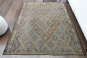 1960'lardan Anadolu kökenli ikat desenli el dokuma vintage kilim, 169x213 cm