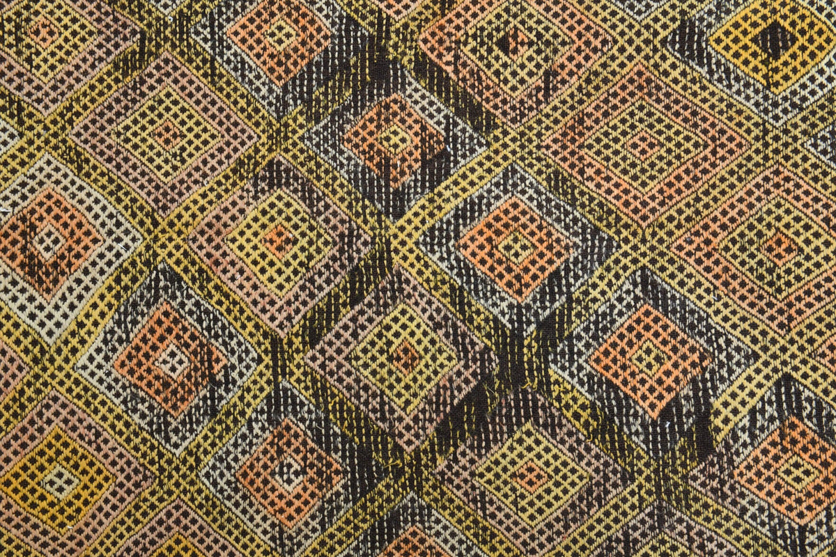 El yapımı vintage halı 157x203 cm geometrik desenli yün - desen detayı
