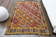 1960'lardan Anadolu kökenli kareli el dokuma vintage kilim, 138x208 cm